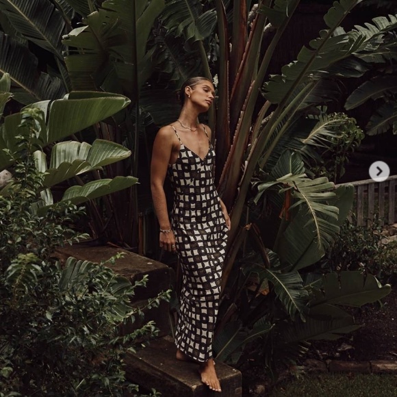 DISSH Gosse Brown White Cream Khaki Geo Slip Maxi Dress Size 2 - Picture 9 of 9